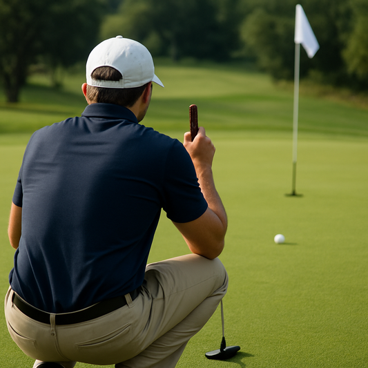 Golfer lining up his putt on the green