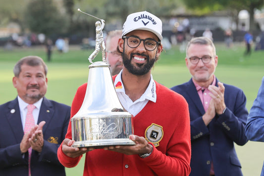 Akshay Bhatia celebrates his win on the 18th green after a playoff victory in the Arnold Palmer Invitational. March 8, 2026; Orlando, Florida. Credit: Reinhold Matay-Imagn Images